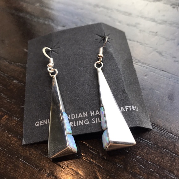 Handmade Sterling Silver & Opalite Earrings - Picture 2 of 4